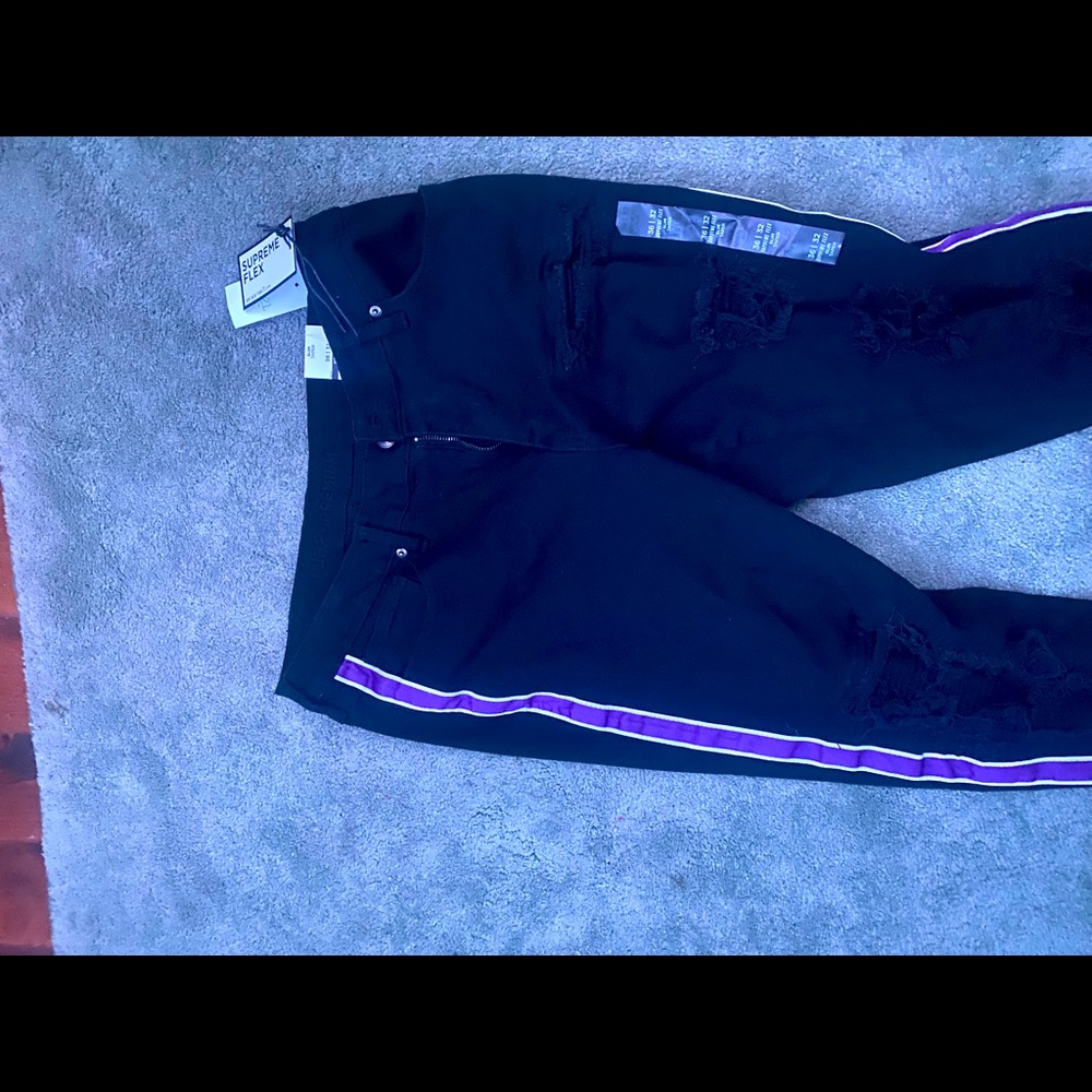 Black and Purple Distressed Ripped Slim Jeans